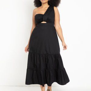 NWOT ELOQUII Black One Shoulder Gown Dress Women's Size 28